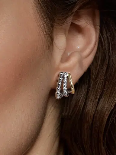 Gabriel & Co Women's Bujukan Sterling Silver, 14K Yellow Gold & White Sapphire Huggie Earrings | Thumbnail 2