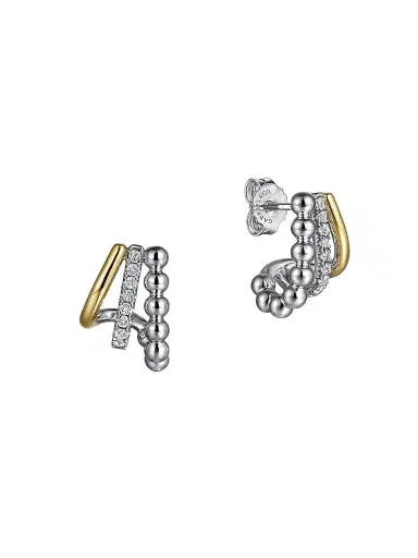 Gabriel & Co Women's Bujukan Sterling Silver, 14K Yellow Gold & White Sapphire Huggie Earrings | Thumbnail 1