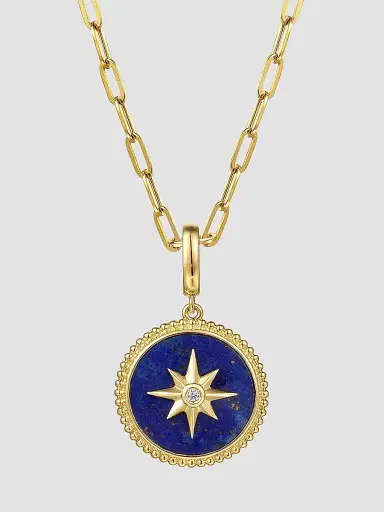 Gabriel & Co Women's Bujukan Medallion 14K Yellow Gold, Lapis & 0.02 TCW Diamond Pendant | Thumbnail 4