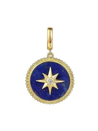 Gabriel & Co Women's Bujukan Medallion 14K Yellow Gold, Lapis & 0.02 TCW Diamond Pendant | Thumbnail 1