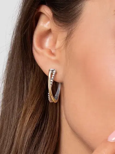 Gabriel & Co Women's Bujukan 14K Yellow Gold & Sterling Silver Criss Cross Hoop Earrings | Thumbnail 2