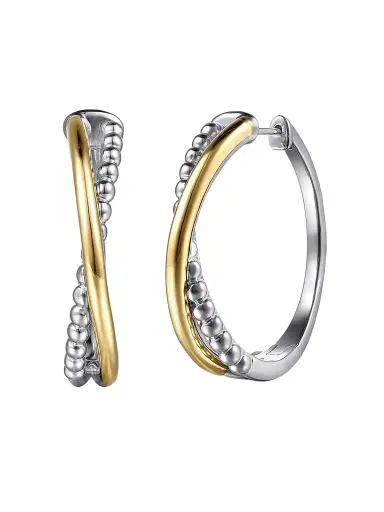 Gabriel & Co Women's Bujukan 14K Yellow Gold & Sterling Silver Criss Cross Hoop Earrings | Thumbnail 1