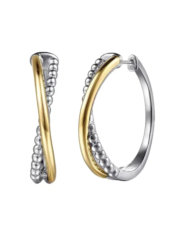 Gabriel & Co Women's Bujukan 14K Yellow Gold & Sterling Silver Criss Cross Hoop Earrings