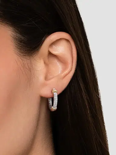 Gabriel & Co Women's Bujukan Sterling Silver, 14K Yellow Gold & White Sapphire Hoop Earrings | Thumbnail 2 Gabriel & Co Women's Bujukan Sterling Silver, 14K Yellow Gold & White Sapphire Hoop Earrings | Thumbnail 2