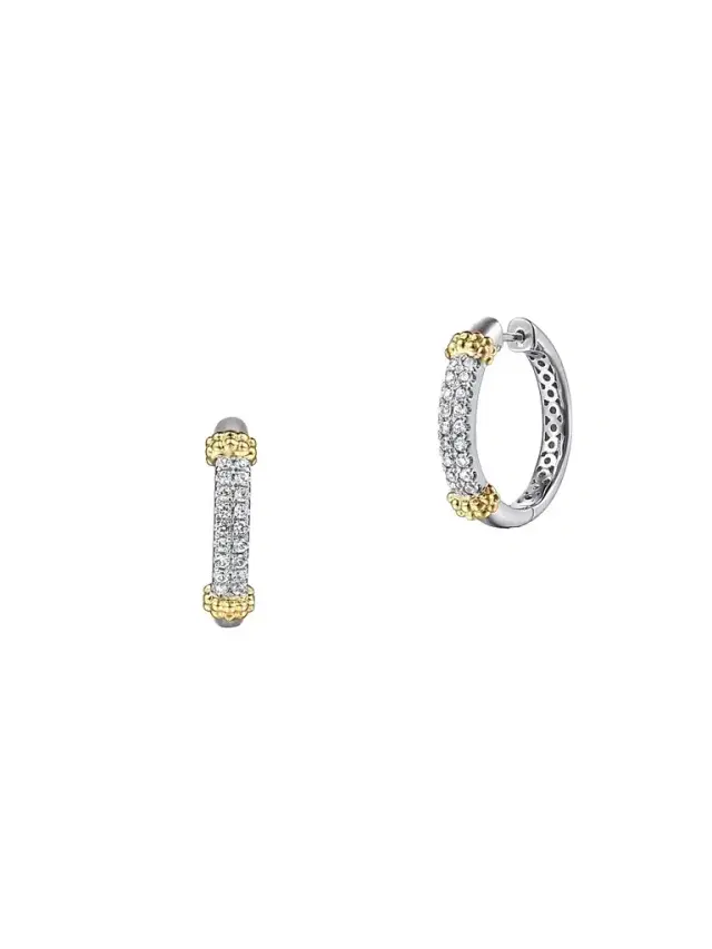 Gabriel & Co Women's Bujukan Sterling Silver, 14K Yellow Gold & White Sapphire Hoop Earrings