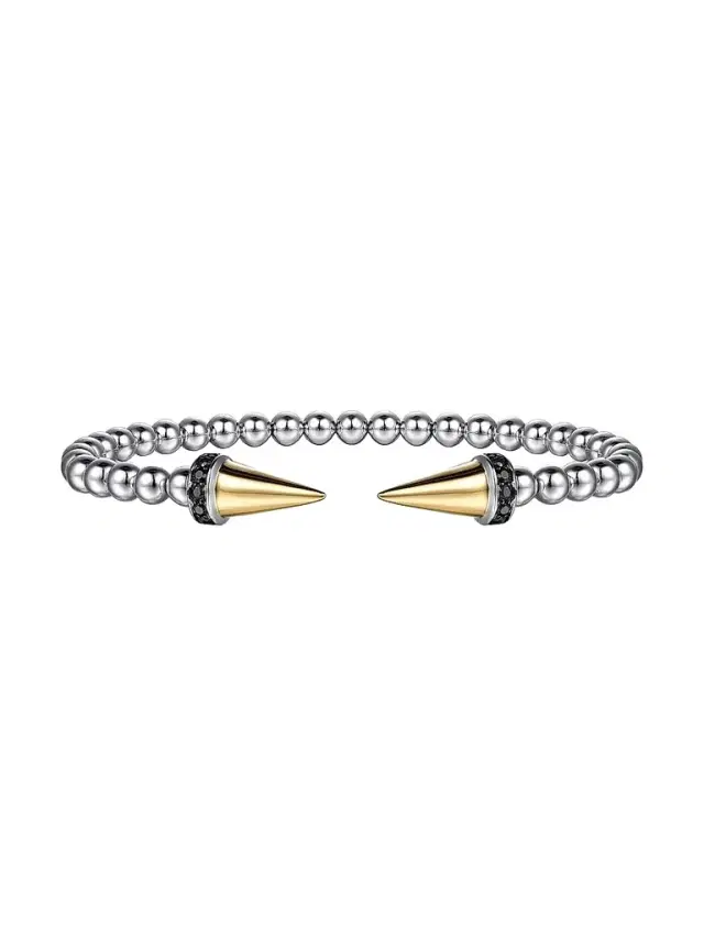 Gabriel & Co Women's Bujukan Sterling Sliver, 14K Yellow Gold & Black Spinel Punk Bangle