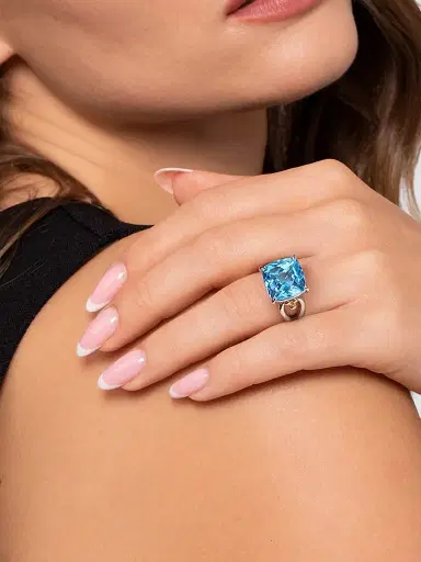 Gabriel & Co Women's Bujukan 14K Yellow Gold, Sterling Silver & Blue Topaz Signet Ring | Thumbnail 2 Gabriel & Co Women's Bujukan 14K Yellow Gold, Sterling Silver & Blue Topaz Signet Ring | Thumbnail 2