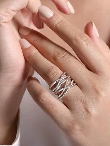 Gabriel & Co Women's Bujukan Sterling Silver & White Sapphire Wide Crisscross Ring | Thumbnail 2
