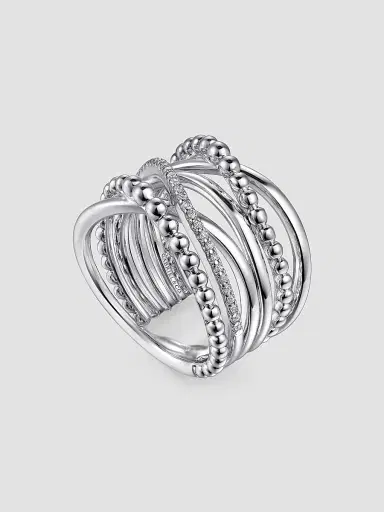 Gabriel & Co Women's Bujukan Sterling Silver & White Sapphire Wide Crisscross Ring | Thumbnail 3