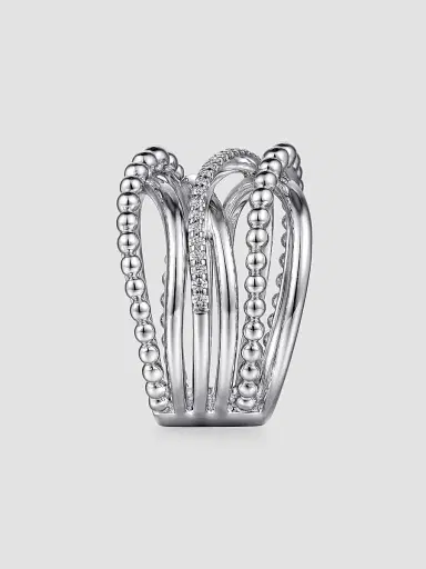 Gabriel & Co Women's Bujukan Sterling Silver & White Sapphire Wide Crisscross Ring | Thumbnail 4