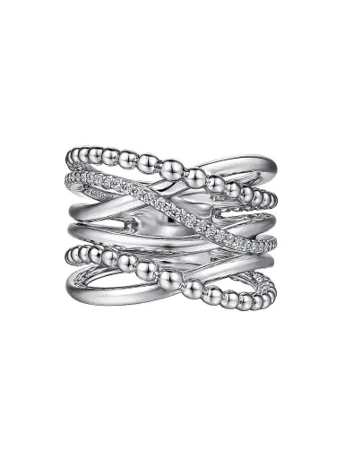 Gabriel & Co Women's Bujukan Sterling Silver & White Sapphire Wide Crisscross Ring | Thumbnail 1