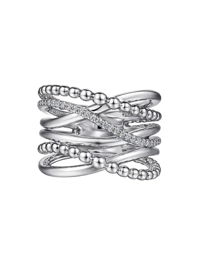 Gabriel & Co Women's Bujukan Sterling Silver & White Sapphire Wide Crisscross Ring