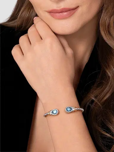 Gabriel & Co Women's Bujukan 14K Yellow Gold, Blue Topaz & Sterling Silver Bangle Bracelet | Thumbnail 2 Gabriel & Co Women's Bujukan 14K Yellow Gold, Blue Topaz & Sterling Silver Bangle Bracelet | Thumbnail 2