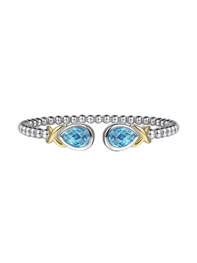 Gabriel & Co Women's Bujukan 14K Yellow Gold, Blue Topaz & Sterling Silver Bangle Bracelet