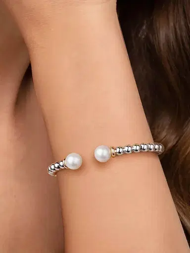 Gabriel & Co Women's Bujukan Sterling Silver, 14K Yellow Gold & Cultured Freshwater Pearl Bangle | Thumbnail 2 Gabriel & Co Women's Bujukan Sterling Silver, 14K Yellow Gold & Cultured Freshwater Pearl Bangle | Thumbnail 2