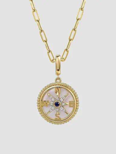 Gabriel & Co Women's Bujukan Compass Medallion 14K Yellow Gold, Sapphire, Mother-Of-Pearl & 0.07 TCW Diamond Pendant | Thumbnail 4