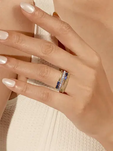 Gabriel & Co Women's Bujukan Two-Tone 14K Gold, Blue Sapphire & 0.20 TCW Diamond Multi-Band Ring | Thumbnail 2