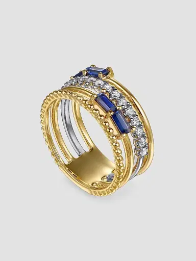 Gabriel & Co Women's Bujukan Two-Tone 14K Gold, Blue Sapphire & 0.20 TCW Diamond Multi-Band Ring | Thumbnail 3
