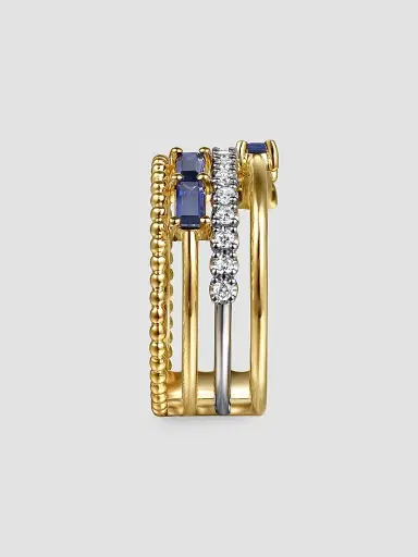 Gabriel & Co Women's Bujukan Two-Tone 14K Gold, Blue Sapphire & 0.20 TCW Diamond Multi-Band Ring | Thumbnail 4