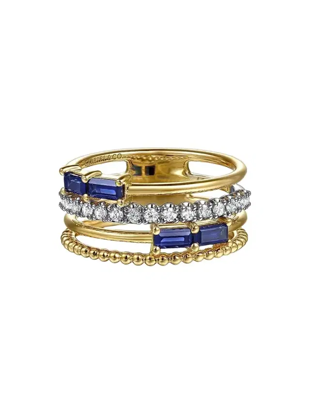 Gabriel & Co Women's Bujukan Two-Tone 14K Gold, Blue Sapphire & 0.20 TCW Diamond Multi-Band Ring