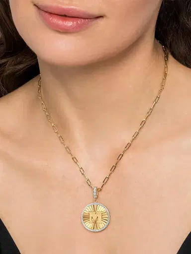 Gabriel & Co Women's Contemporary 14K Yellow Gold & 0.65 TCW Diamond Initial M Medallion Pendant | Thumbnail 2