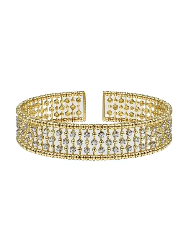 Gabriel & Co Women's Bujukan 14K Yellow Gold Wide Diamond Cage Cuff Bracelet