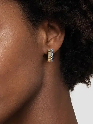 Gabriel & Co Women's Contemporary 14K White & Yellow Gold & 0.35 TCW Diamond Huggie Hoops | Thumbnail 3
