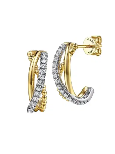Gabriel & Co Women's Bujukan 14K White & Yellow Gold & 0.35 TCW Diamond Crisscross J-Hoops | Thumbnail 1