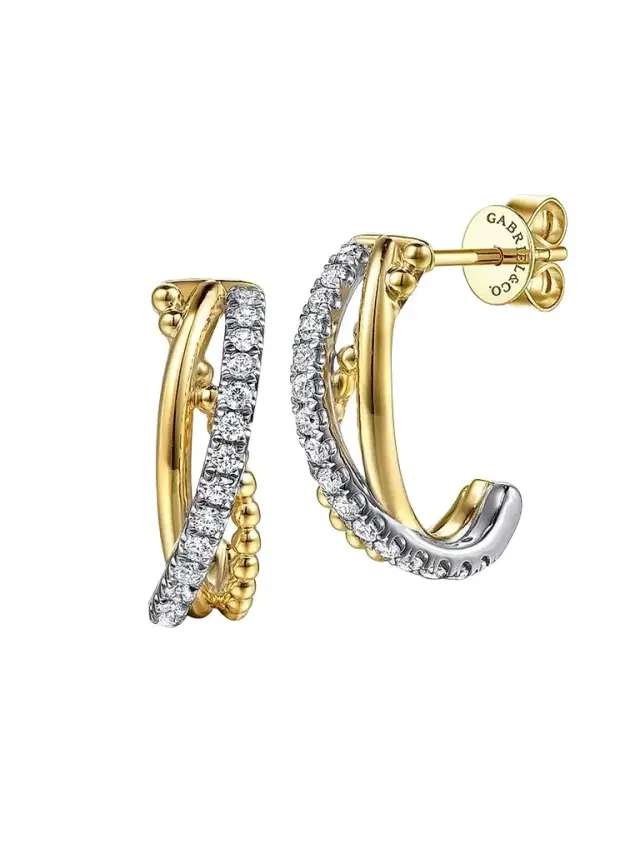 Gabriel & Co Women's Bujukan 14K White & Yellow Gold & 0.35 TCW Diamond Crisscross J-Hoops