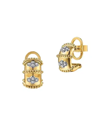 Gabriel & Co Women's Bujukan 14K White & Yellow Gold & 0.15 TCW Diamond J-Hoops | Thumbnail 1 Gabriel & Co Women's Bujukan 14K White & Yellow Gold & 0.15 TCW Diamond J-Hoops | Thumbnail 1