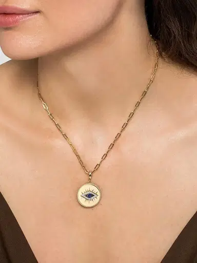 Gabriel & Co Women's Bujukan Evil Eye Medallion 14K Yellow Gold, Blue Sapphire & 0.13 TCW Diamond Pendant | Thumbnail 2