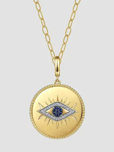 Gabriel & Co Women's Bujukan Evil Eye Medallion 14K Yellow Gold, Blue Sapphire & 0.13 TCW Diamond Pendant | Thumbnail 4