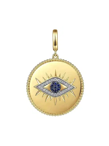 Gabriel & Co Women's Bujukan Evil Eye Medallion 14K Yellow Gold, Blue Sapphire & 0.13 TCW Diamond Pendant | Thumbnail 1