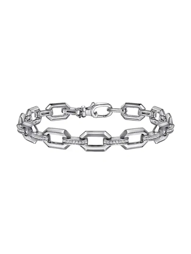 Women's Contemporary Sterling Silver & White Sapphire Chain Bracelet Women's Contemporary Sterling Silver & White Sapphire Chain Bracelet
