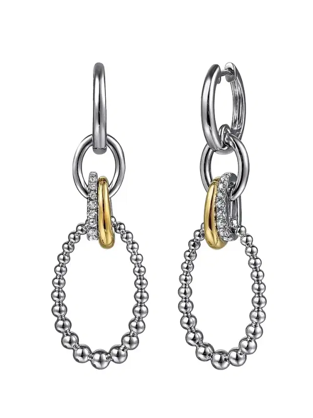 Gabriel & Co Women's Bujukan Sterling Silver, 14K Yellow Gold & White Sapphire Drop Earrings