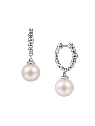 Gabriel & Co Women's Bujukan Sterling Silver & Cultured Freshwater Pearl Huggie Hoops | Thumbnail 1