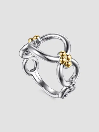 Gabriel & Co Women's Bujukan Sterling Silver & 14K Yellow Gold Chain Ring | Thumbnail 3