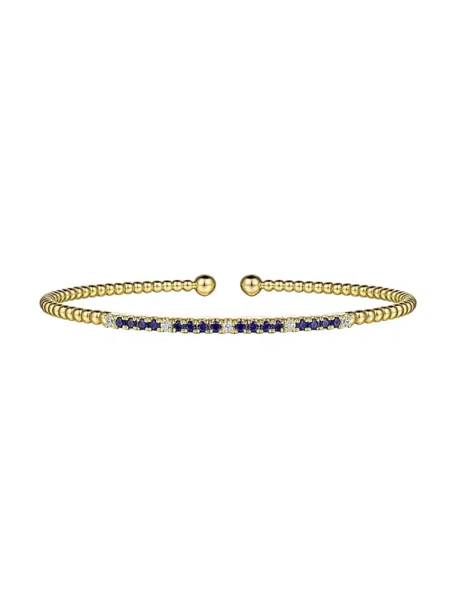 Gabriel & Co Women's Bujukan 14K Yellow Gold, Blue Sapphire & 0.09 TCW Diamond Cuff