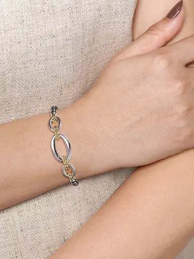 Gabriel & Co Women's Bujukan Sterling Silver & 14K Yellow Gold Link Bangle | Thumbnail 2