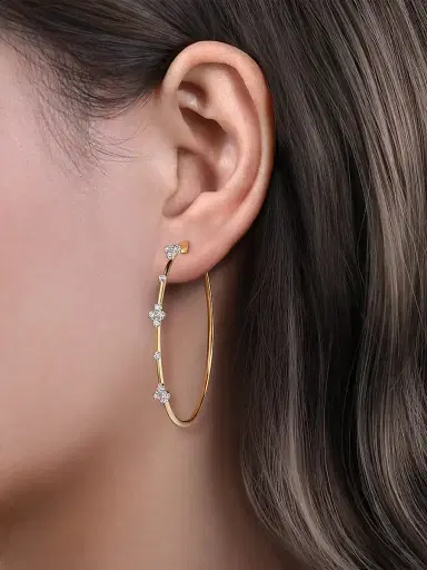 Gabriel & Co Women's Contemporary Buttercup Two-Tone 14K Gold & 0.50 TCW Diamond Hoop Earrings/50MM | Thumbnail 2