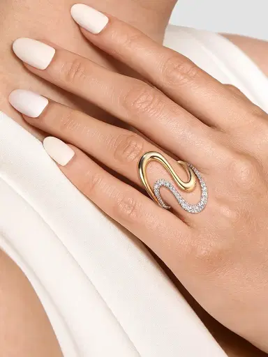Gabriel & Co Women's Contemporary Swirl 14K White & Yellow & 0.75 TCW Diamond Twisted Ring | Thumbnail 2 Gabriel & Co Women's Contemporary Swirl 14K White & Yellow & 0.75 TCW Diamond Twisted Ring | Thumbnail 2