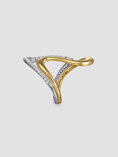Gabriel & Co Women's Contemporary Swirl 14K White & Yellow & 0.75 TCW Diamond Twisted Ring | Thumbnail 5 Gabriel & Co Women's Contemporary Swirl 14K White & Yellow & 0.75 TCW Diamond Twisted Ring | Thumbnail 5