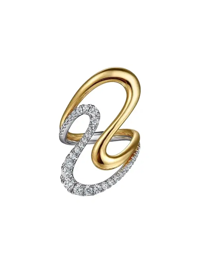 Gabriel & Co Women's Contemporary Swirl 14K White & Yellow & 0.75 TCW Diamond Twisted Ring