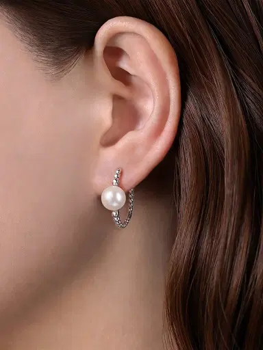 Gabriel & Co Women's Bujukan Sterling Silver & Pearl Classic Hoop Earrings | Thumbnail 2