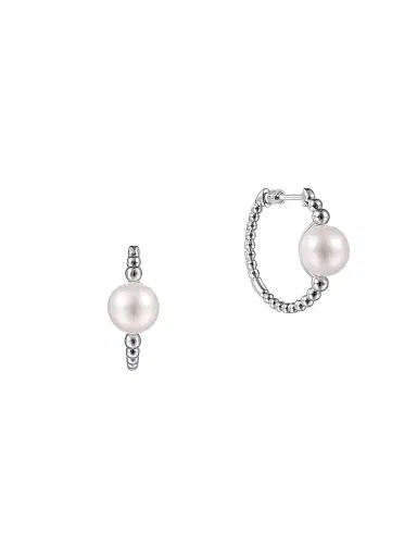 Gabriel & Co Women's Bujukan Sterling Silver & Pearl Classic Hoop Earrings | Thumbnail 1