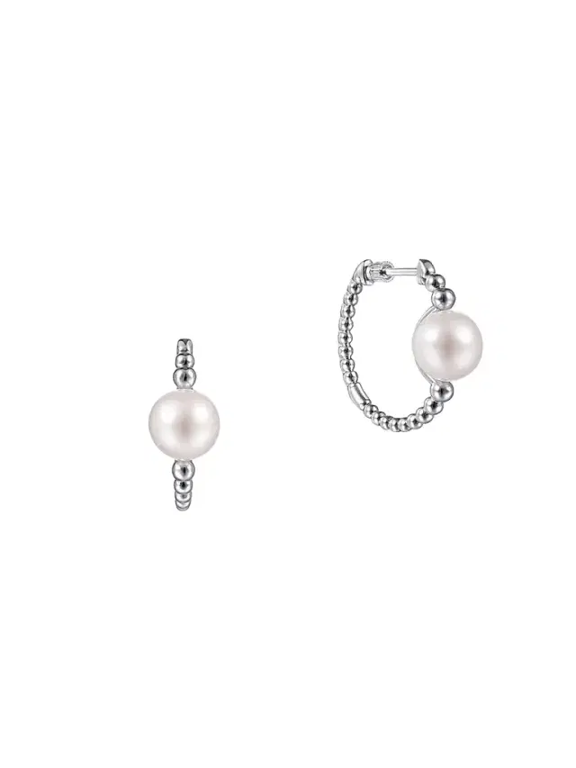 Gabriel & Co Women's Bujukan Sterling Silver & Pearl Classic Hoop Earrings