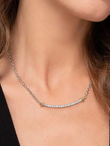 Gabriel & Co Women's 14K Yellow Gold And 925 Sterling Silver Bujukan White Sapphire Bar Necklace | Thumbnail 2