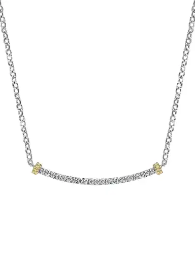 Gabriel & Co Women's 14K Yellow Gold And 925 Sterling Silver Bujukan White Sapphire Bar Necklace | Thumbnail 1