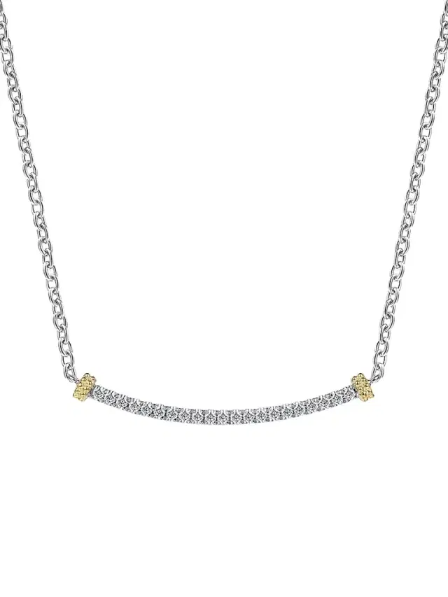 Gabriel & Co Women's 14K Yellow Gold And 925 Sterling Silver Bujukan White Sapphire Bar Necklace