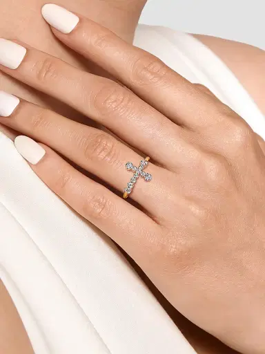 Gabriel & Co Women's Contemporary Two-Tone 14K Gold & 0.30 TCW Diamond Cross Ring | Thumbnail 2